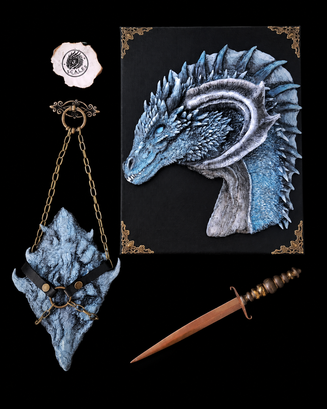 Sculpture murale unique et écaille de dragon Aragon, façonnée et peinte à la main par Scales