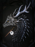 Sculpture murale unique Alaska, dragon noir et argent sur support 50x60 cm