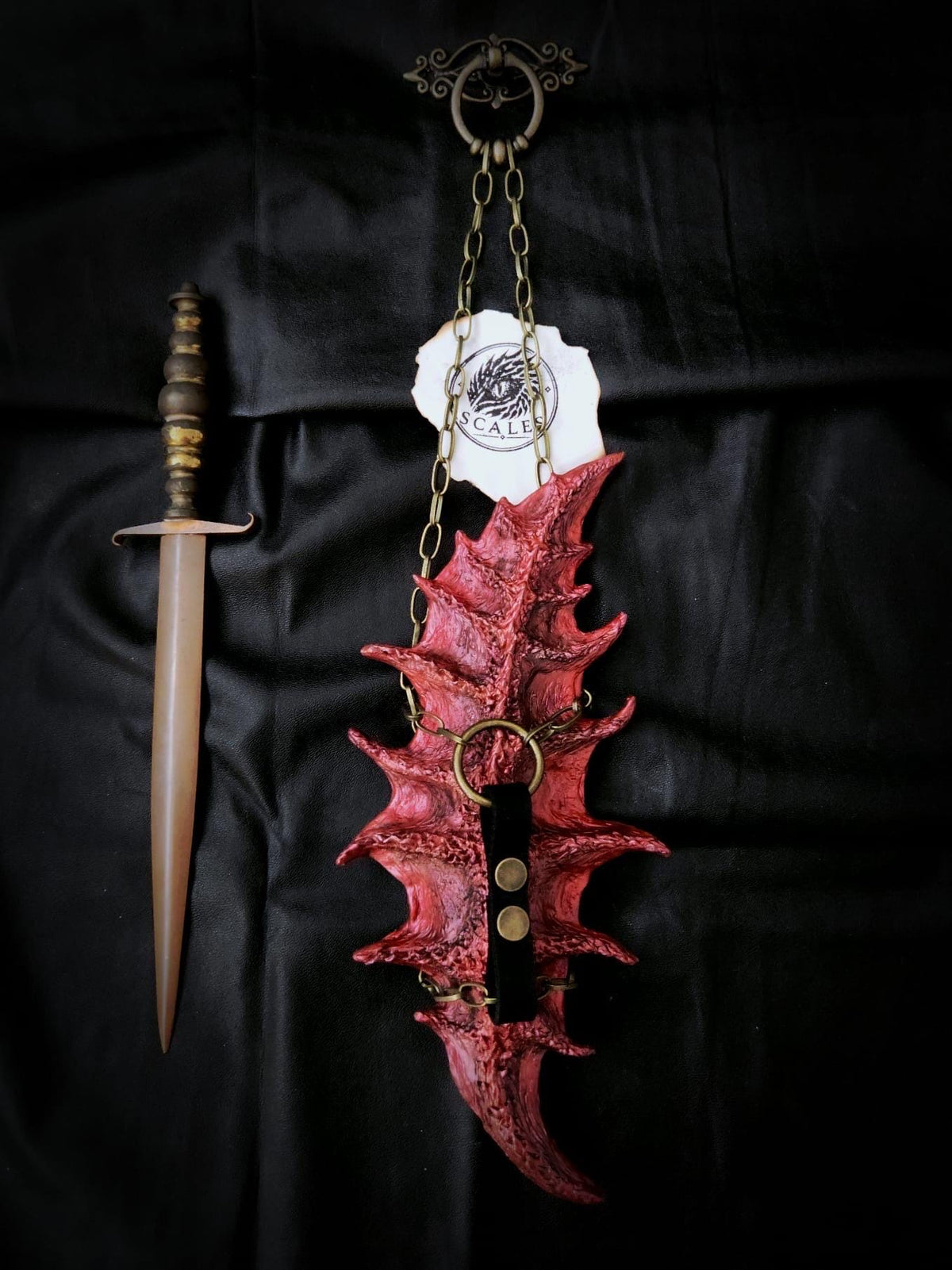 Pièce unique Caraxes avec harnais en cuir de vachette, sculptée et peinte à la main