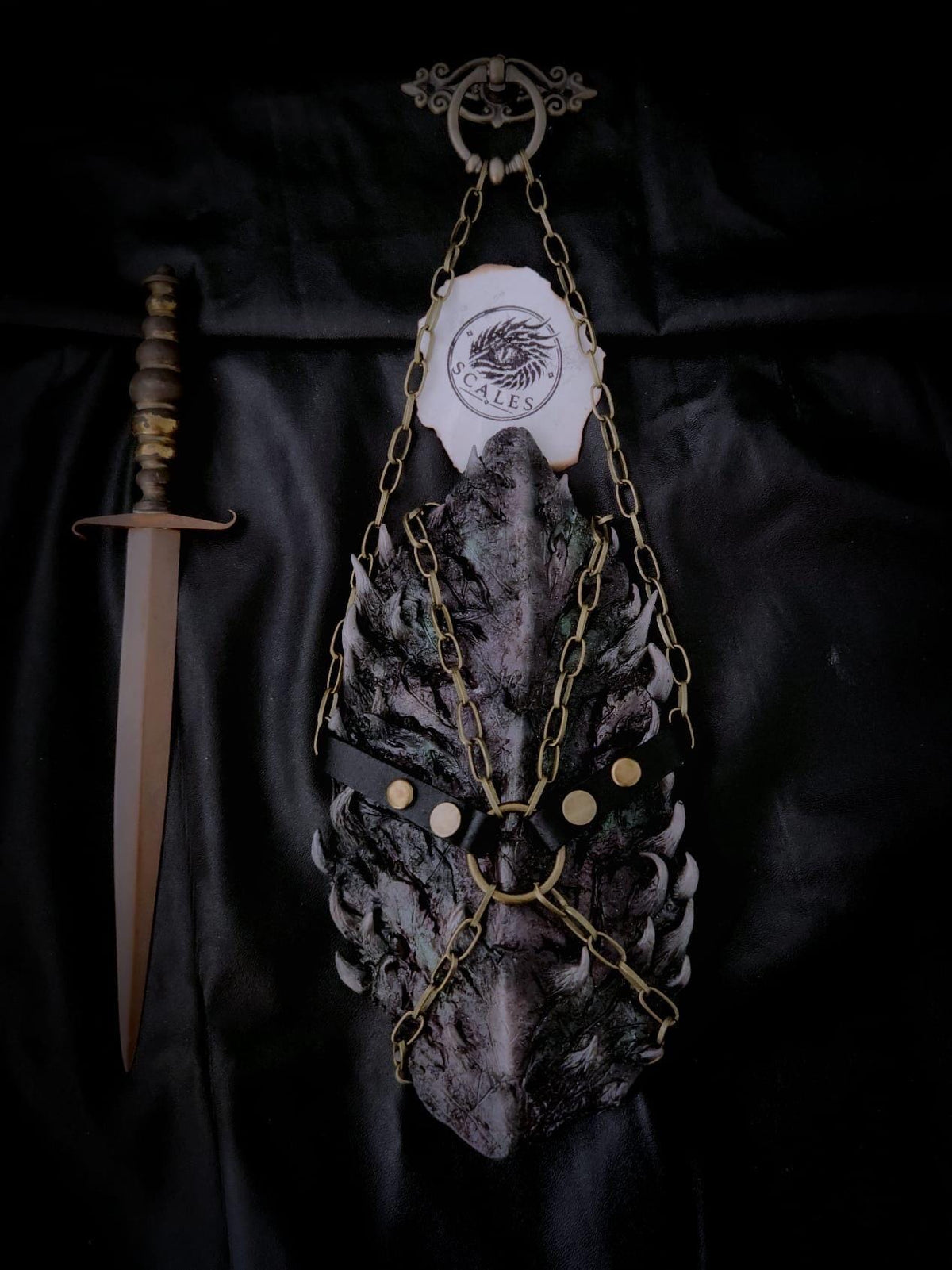 Écaille de Balerion avec harnais en cuir de vachette et chaîne